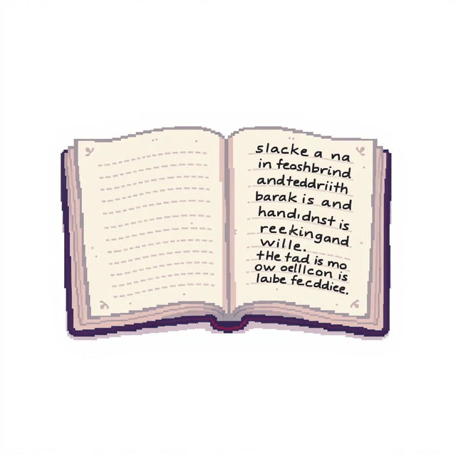 A pixel art illustration of an open notebook