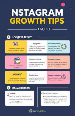 A visually appealing Instagram growth tips guide, featuring a modern design with vibrant colors