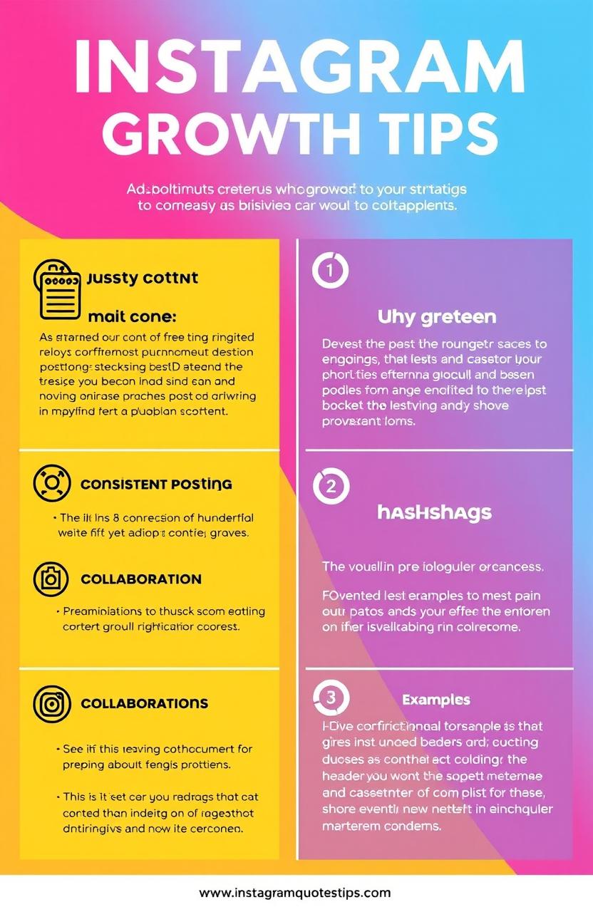 A visually appealing Instagram growth tips guide, featuring a modern design with vibrant colors