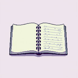 A pixel art depiction of an open notebook, showcasing its pages spread out