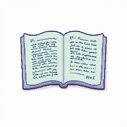 A pixel art depiction of an open notebook, showcasing its pages spread out