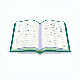 A pixel art depiction of an open notebook, showcasing its pages spread out