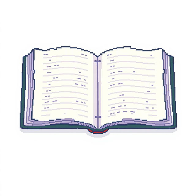 A pixel art depiction of an open notebook, showcasing its pages spread out