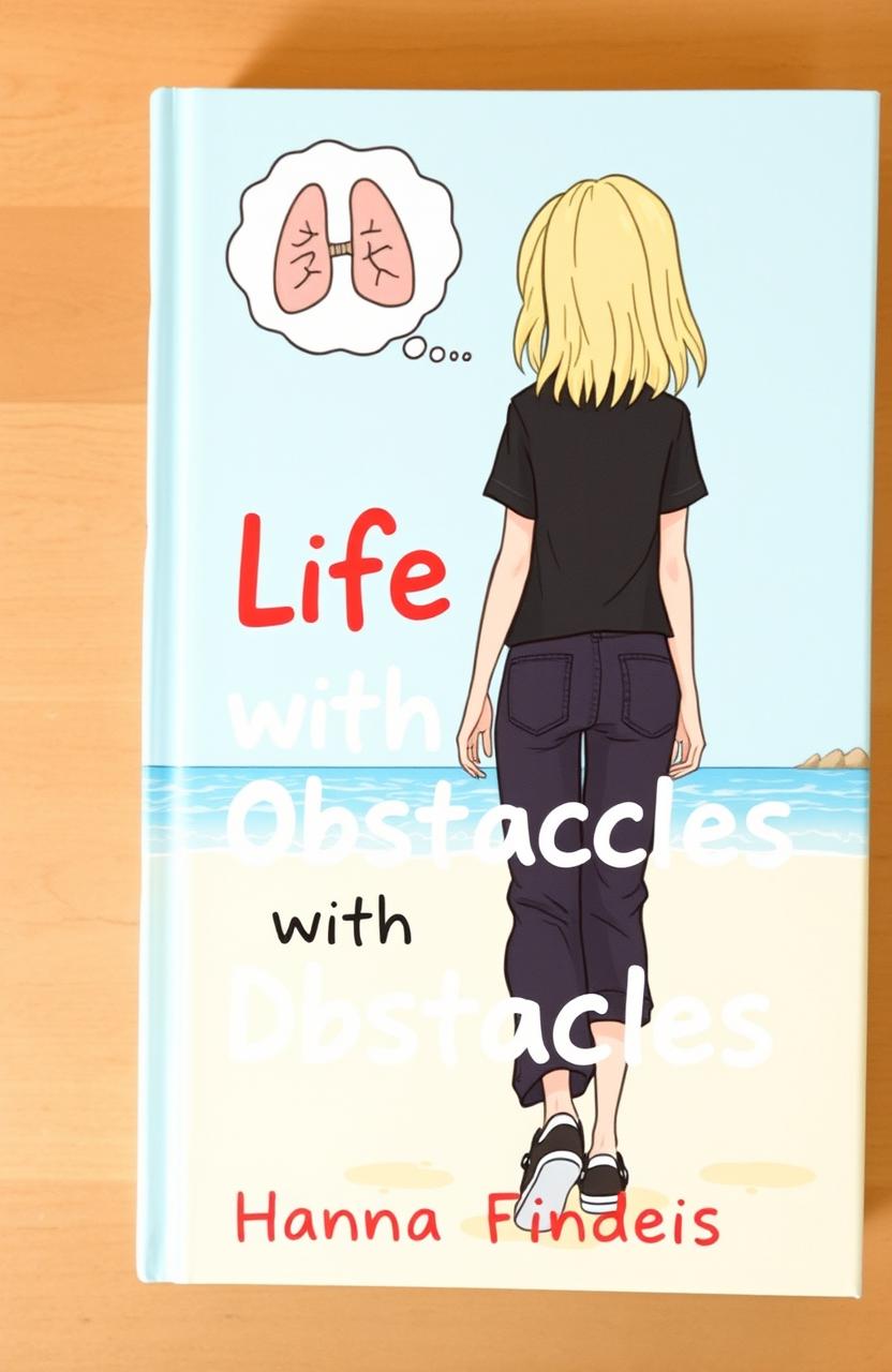 A cartoon-style book cover for 'Life with Obstacles' featuring a girl with shoulder-length blonde hair and blue-gray eyes seen from behind