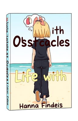 A cartoon-style book cover for 'Life with Obstacles' featuring a girl with shoulder-length blonde hair and blue-gray eyes seen from behind