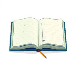 A pixel art representation of an open notebook spread on a flat surface