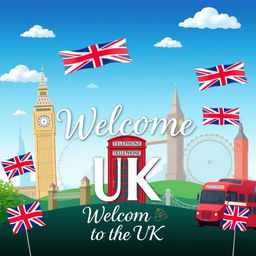 A vibrant and artistic poster showcasing iconic elements of the UK