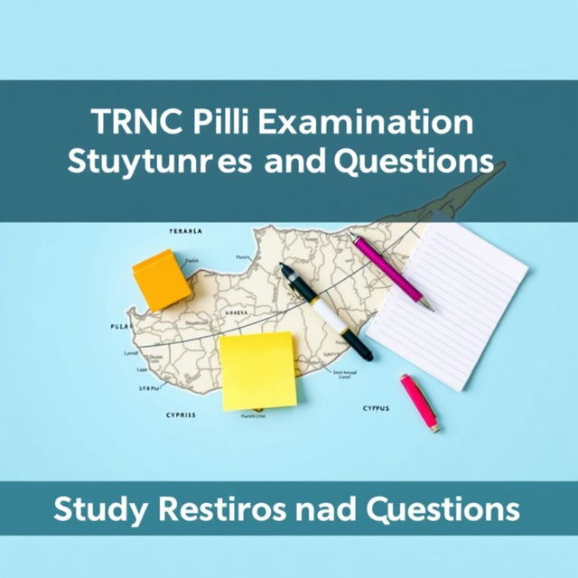 A colorful and engaging e-book cover design for 'TRNC Public Examination Study Resources and Questions'