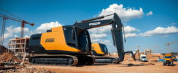 A construction site featuring sleek, shiny black and gold machines with the word 'PROG' prominently displayed on them