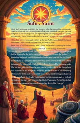 A beautifully illustrated biography of a prominent Sufi saint, showcasing their life journey, teachings, and influence on spirituality