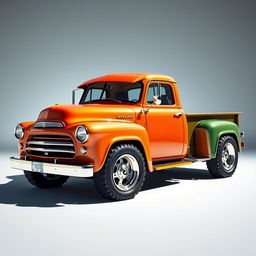 An imaginative fusion of a 1954 International truck and a BMW concept SUV, designed as an exotic lowrider