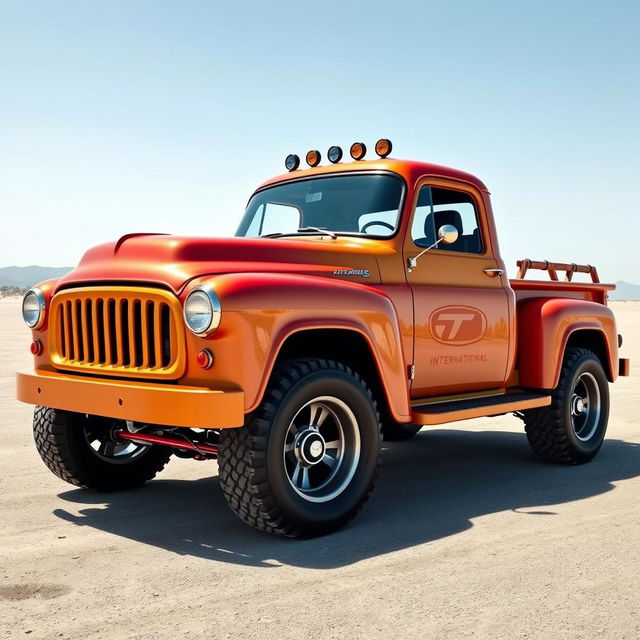 An imaginative fusion of a 1954 International truck and a BMW concept SUV, designed as an exotic lowrider