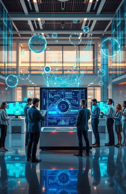 An imaginative representation of quantum technology transforming businesses and management practices