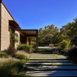 A comfortable, welcoming home exterior with a beautiful landscaped yard during a clear sunny day