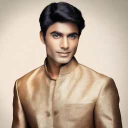 Adjust the image to enhance the man's skin tone to that typical of an Indian ethnicity.