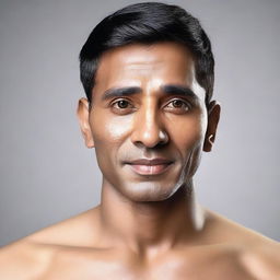 Adjust the image to enhance the man's skin tone to that typical of an Indian ethnicity.