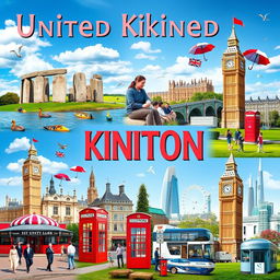 A visually stunning poster about the United Kingdom, entirely composed of vivid images and organized into distinct sections with no text