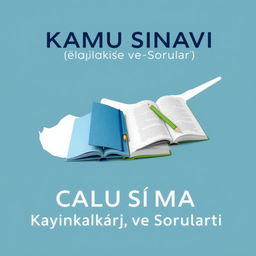 An e-book cover design featuring the title 'KKTC Kamu Sınavı Çalışma Kaynakları ve Soruları' prominently at the top in bold, professional font