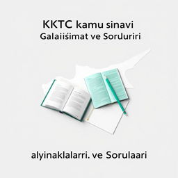 An e-book cover design featuring the title 'KKTC Kamu Sınavı Çalışma Kaynakları ve Soruları' prominently at the top in bold, professional font
