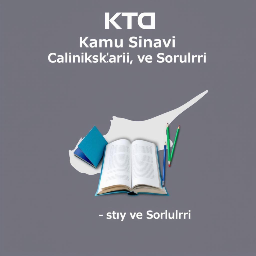 An e-book cover design featuring the title 'KKTC Kamu Sınavı Çalışma Kaynakları ve Soruları' prominently at the top in bold, professional font