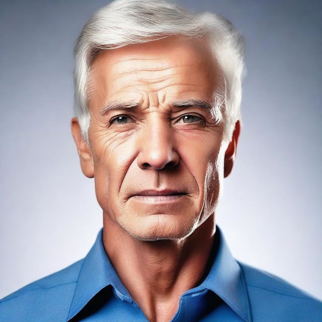 Alter the image to represent the man as older, emphasizing visible signs of aging.