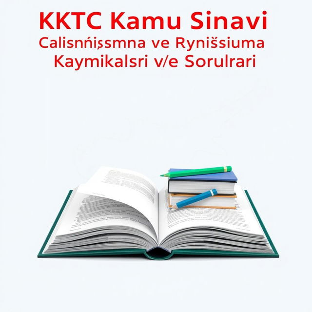 An e-book cover design featuring the title 'KKTC Kamu Sınavı Çalışma Kaynakları ve Soruları' prominently at the top in bold, professional font