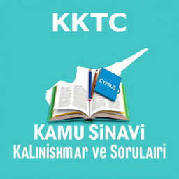 An e-book cover design featuring the title 'KKTC Kamu Sınavı Çalışma Kaynakları ve Soruları' prominently at the top in bold, professional font