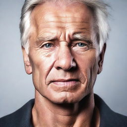 Alter the image to represent the man as older, emphasizing visible signs of aging.