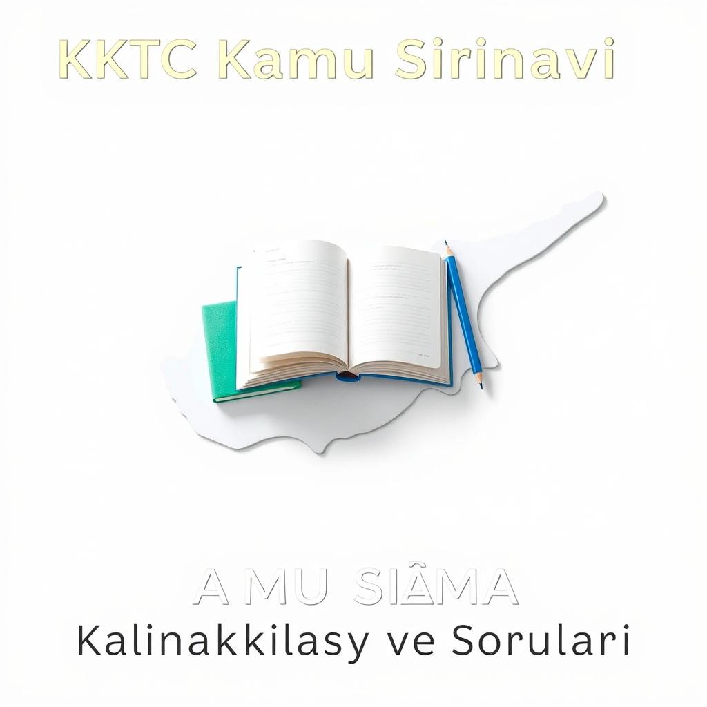 An e-book cover design featuring the title 'KKTC Kamu Sınavı Çalışma Kaynakları ve Soruları' prominently at the top in bold, professional font