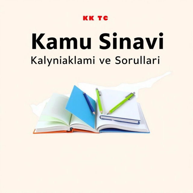 An e-book cover design featuring the title 'KKTC Kamu Sınavı Çalışma Kaynakları ve Soruları' prominently at the top in bold, professional font