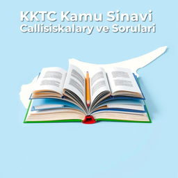 An e-book cover design featuring the title 'KKTC Kamu Sınavı Çalışma Kaynakları ve Soruları' prominently at the top in bold, professional font