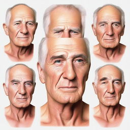 Alter the image to represent the man as older, emphasizing visible signs of aging.