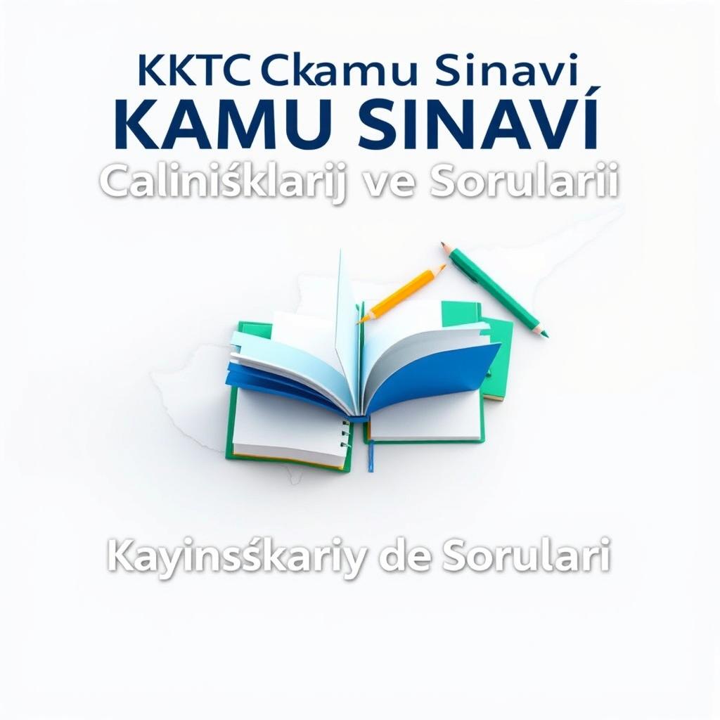 An e-book cover design featuring the title 'KKTC Kamu Sınavı Çalışma Kaynakları ve Soruları' prominently at the top in bold, professional font