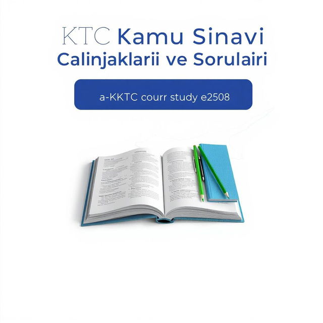 An e-book cover design featuring the title 'KKTC Kamu Sınavı Çalışma Kaynakları ve Soruları' prominently at the top in bold, professional font