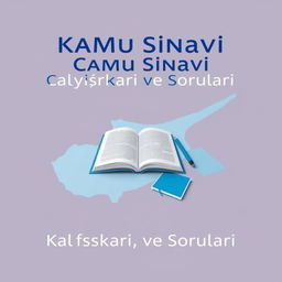 An e-book cover design featuring the title 'KKTC Kamu Sınavı Çalışma Kaynakları ve Soruları' prominently at the top in bold, professional font