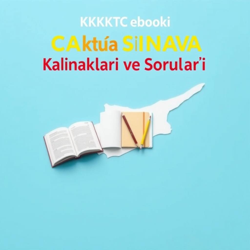 An e-book cover design featuring the title 'KKTC Kamu Sınavı Çalışma Kaynakları ve Soruları' prominently at the top in bold, professional font