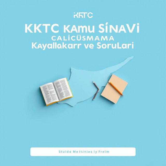 An e-book cover design featuring the title 'KKTC Kamu Sınavı Çalışma Kaynakları ve Soruları' prominently at the top in bold, professional font