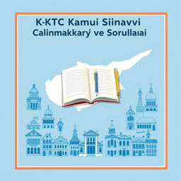 An e-book cover design featuring the title 'KKTC Kamu Sınavı Çalışma Kaynakları ve Soruları' prominently at the top in bold, professional font