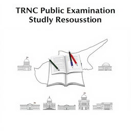 An e-book cover design featuring the title 'TRNC Public Examination Study Resources and Questions' prominently at the top in a bold and professional font
