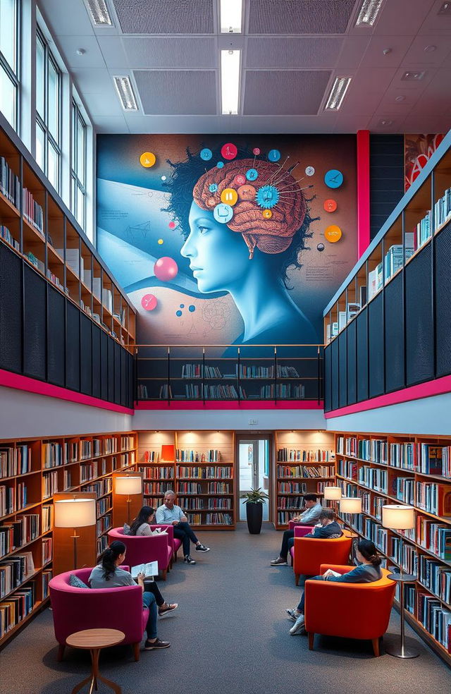 An inviting modern library interior with an emphasis on educational psychology resources