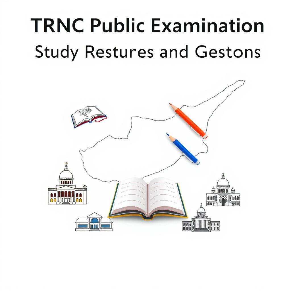 An e-book cover design featuring the title 'TRNC Public Examination Study Resources and Questions' prominently at the top in a bold and professional font