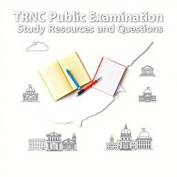 An e-book cover design featuring the title 'TRNC Public Examination Study Resources and Questions' prominently at the top in a bold and professional font