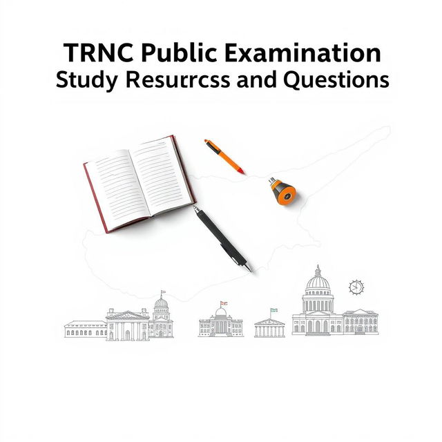 An e-book cover design featuring the title 'TRNC Public Examination Study Resources and Questions' prominently at the top in a bold and professional font