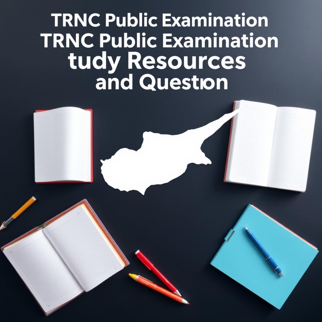 An e-book cover design featuring the title 'TRNC Public Examination Study Resources and Questions' prominently at the top in a bold and professional font