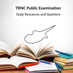 An e-book cover design featuring the title 'TRNC Public Examination Study Resources and Questions' prominently at the top in a bold and professional font