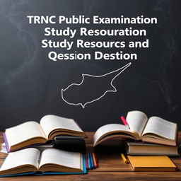 An e-book cover design featuring the title 'TRNC Public Examination Study Resources and Questions' prominently at the top in a bold and professional font