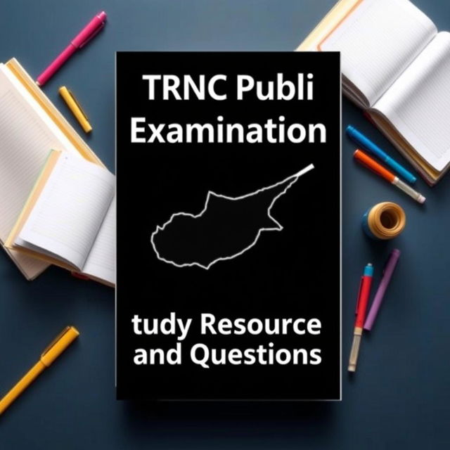 An e-book cover design featuring the title 'TRNC Public Examination Study Resources and Questions' prominently at the top in a bold and professional font