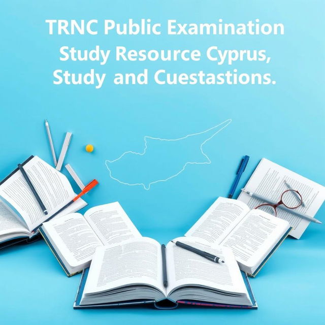 An e-book cover design featuring the title 'TRNC Public Examination Study Resources and Questions' prominently at the top in a bold and professional font