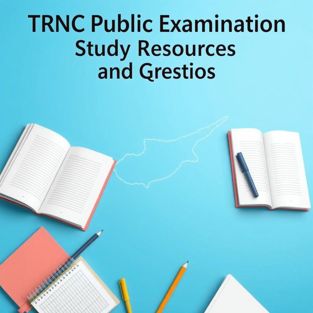 An e-book cover design featuring the title 'TRNC Public Examination Study Resources and Questions' prominently at the top in a bold and professional font