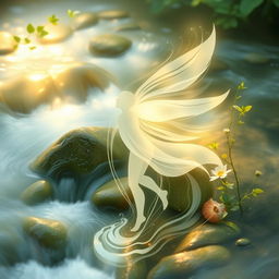 A serene and artistic representation of an abstract figure embodying innocence and freedom in a natural setting